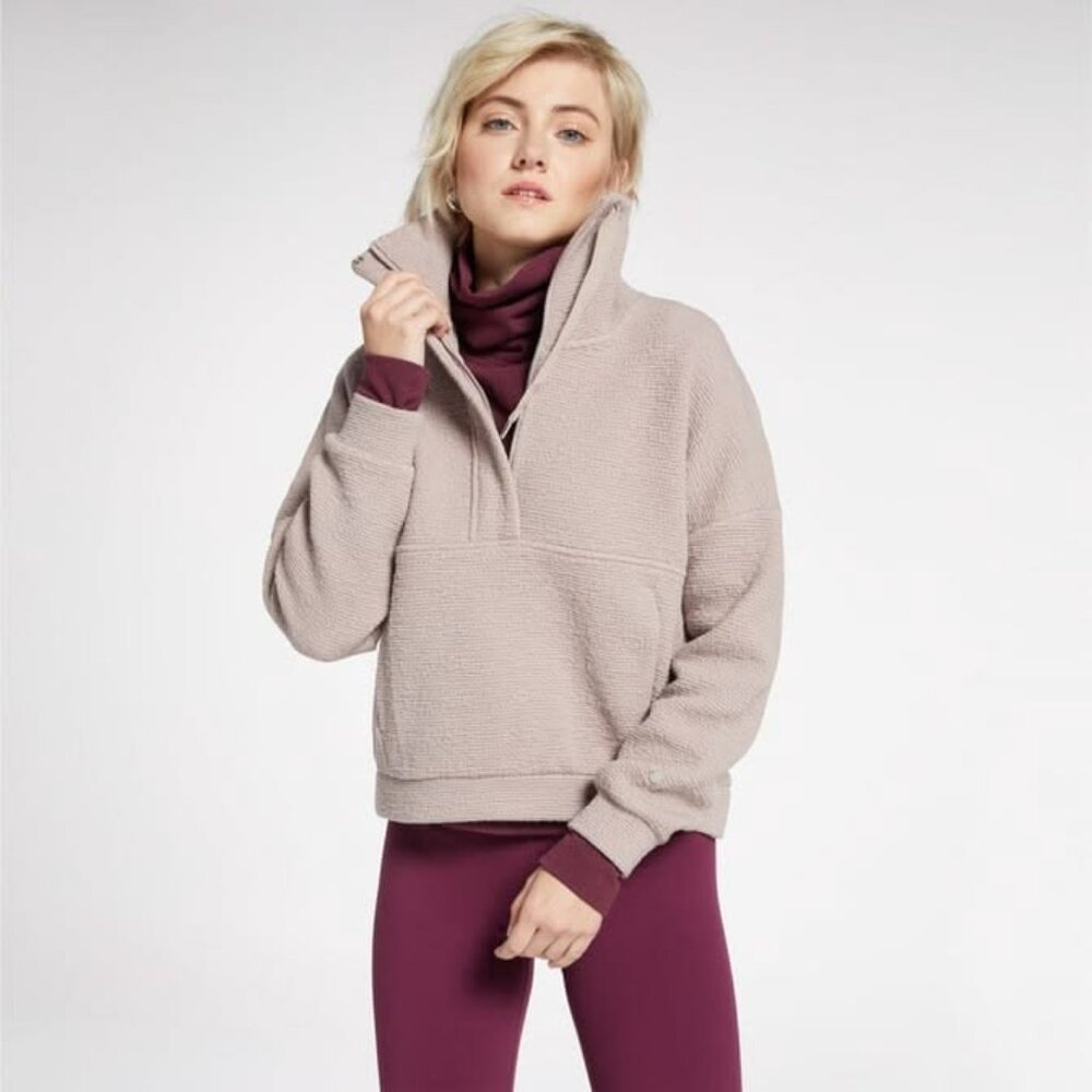 CALIA Cloud Zip Placket Sweatshirt - Smoky Mauve - Size Large